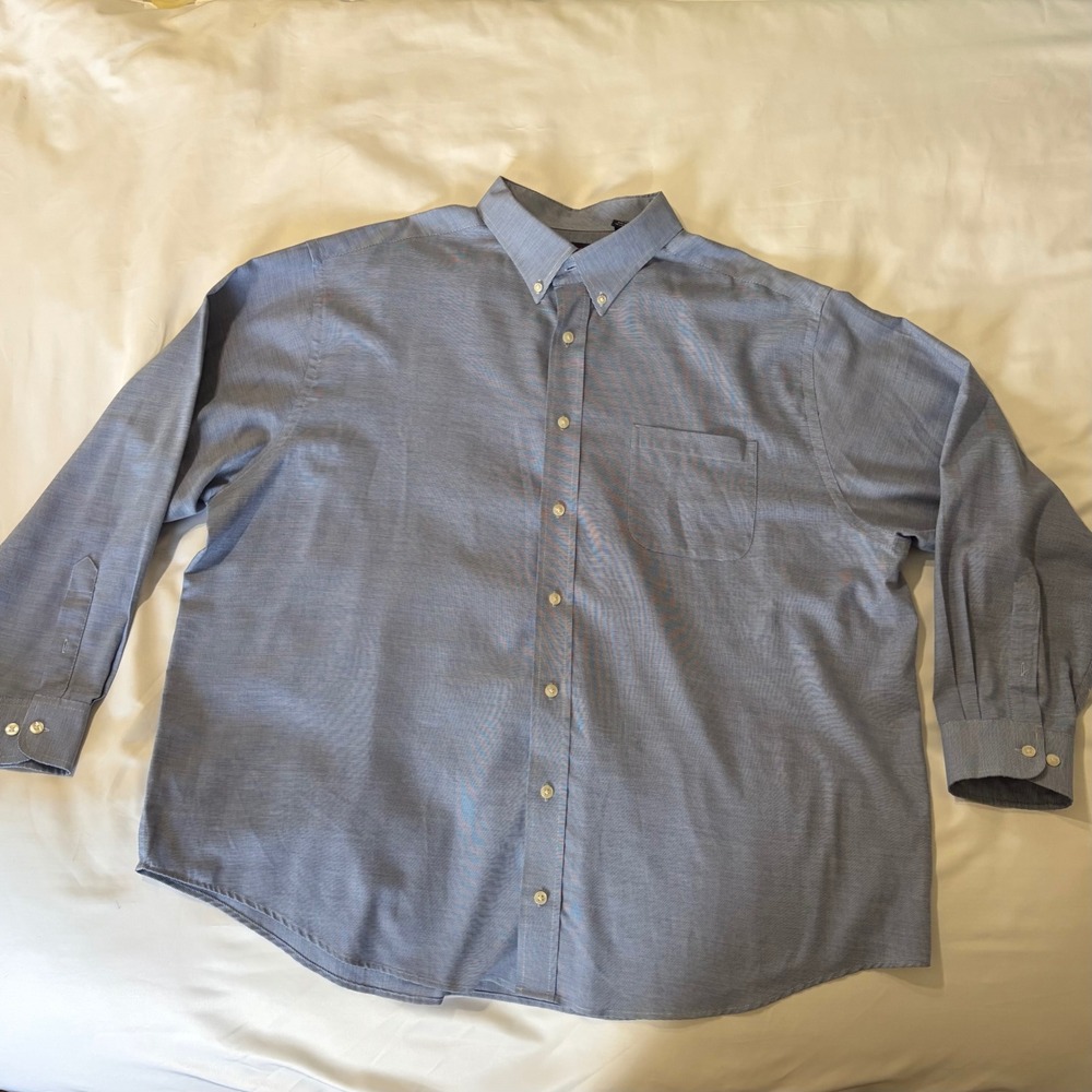 Roundtree & Yorke TravelSmart Blue Micro Check Button Down Shirt Mens 2XB